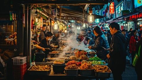 夜色中的美食與文化相融合的荊州大賽巷夜市。