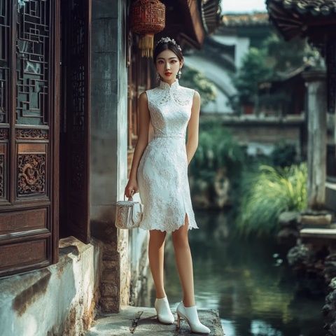 古風美女住進西溪畔的中式美宿,一襲旗袍宛如畫中人!